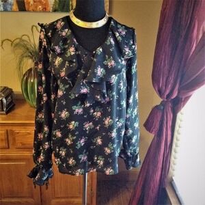 Ruffle vintage boho Daniel Caron Floral Blouse top